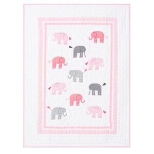 Pottery Barn Pink and Gray Elephant Quilt
